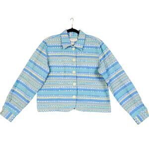 Coldwater Creek Womens Vintage Textured Jacket Size Medium Blue Yellow Stripe